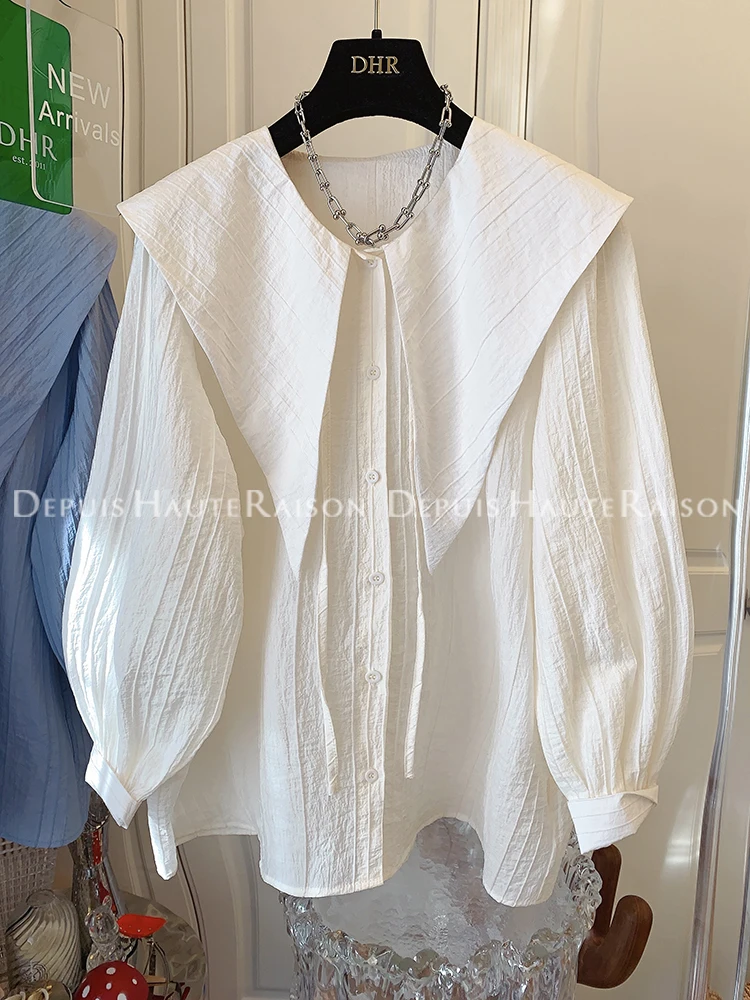 SuperAen, Корея, Пролет-Лято 2023, Нова дизайнерска контрастная двупластова блуза с яка кукла за жени Изображение 2