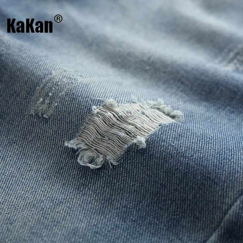 Kakan - европейски и американски нови дънки с прави штанинами с котешки брада и дупки, популярни дънкови панталони K13-8873 Изображение 2