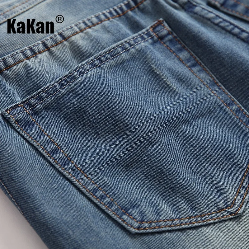 Kakan - европейски и американски нови дънки с прави штанинами с котешки брада и дупки, популярни дънкови панталони K13-8873 Изображение 3