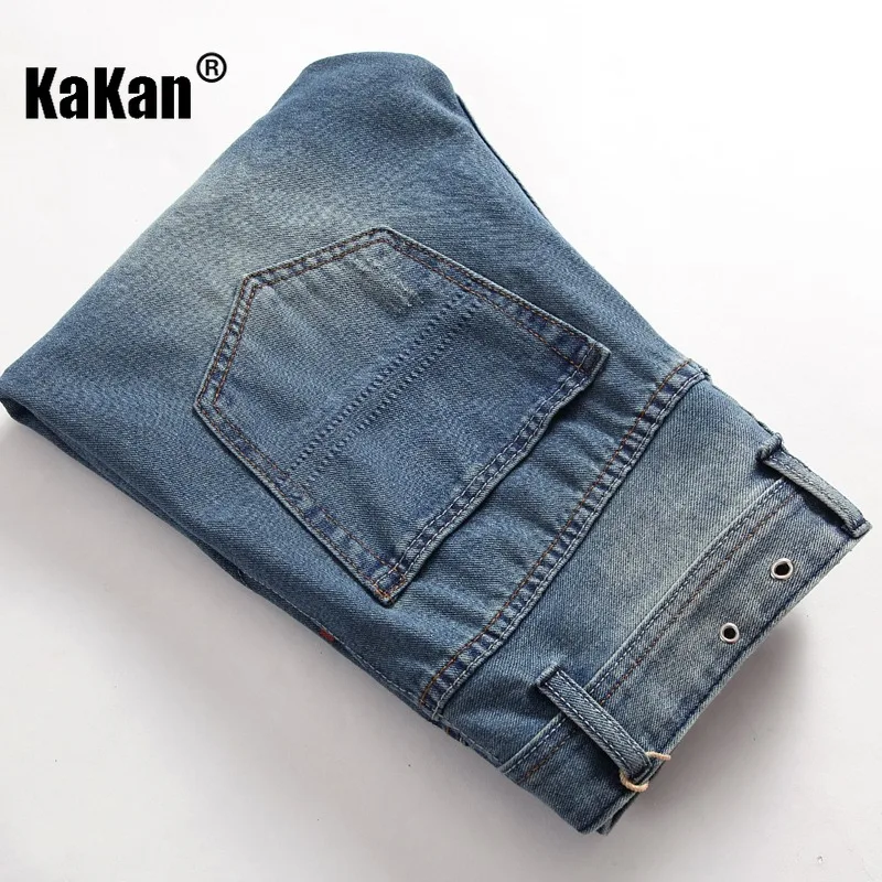 Kakan - европейски и американски нови дънки с прави штанинами с котешки брада и дупки, популярни дънкови панталони K13-8873 Изображение 4