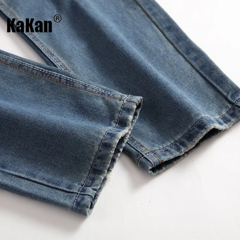Kakan - европейски и американски нови дънки с прави штанинами с котешки брада и дупки, популярни дънкови панталони K13-8873 Изображение 5