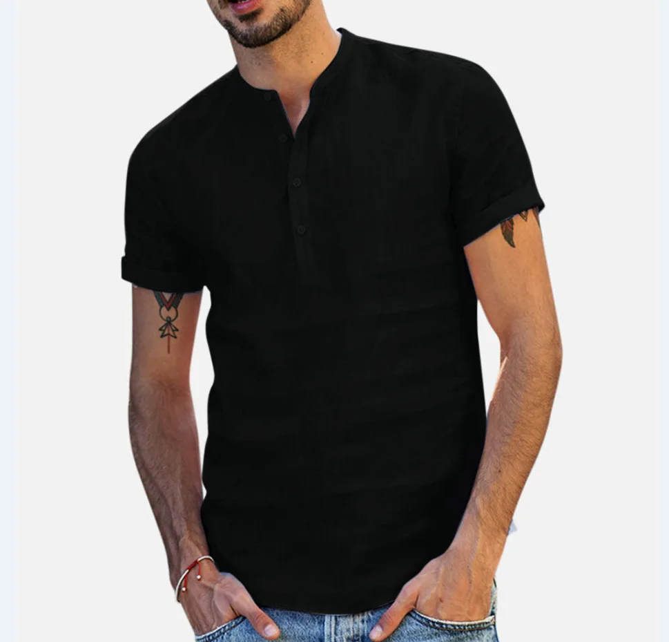 2023 Нова мъжка тениска с къси ръкави От памук и лен с V-образно деколте, Ежедневни мъжки t-shirt, Мъжки дишащи върховете S-5XL Изображение 4