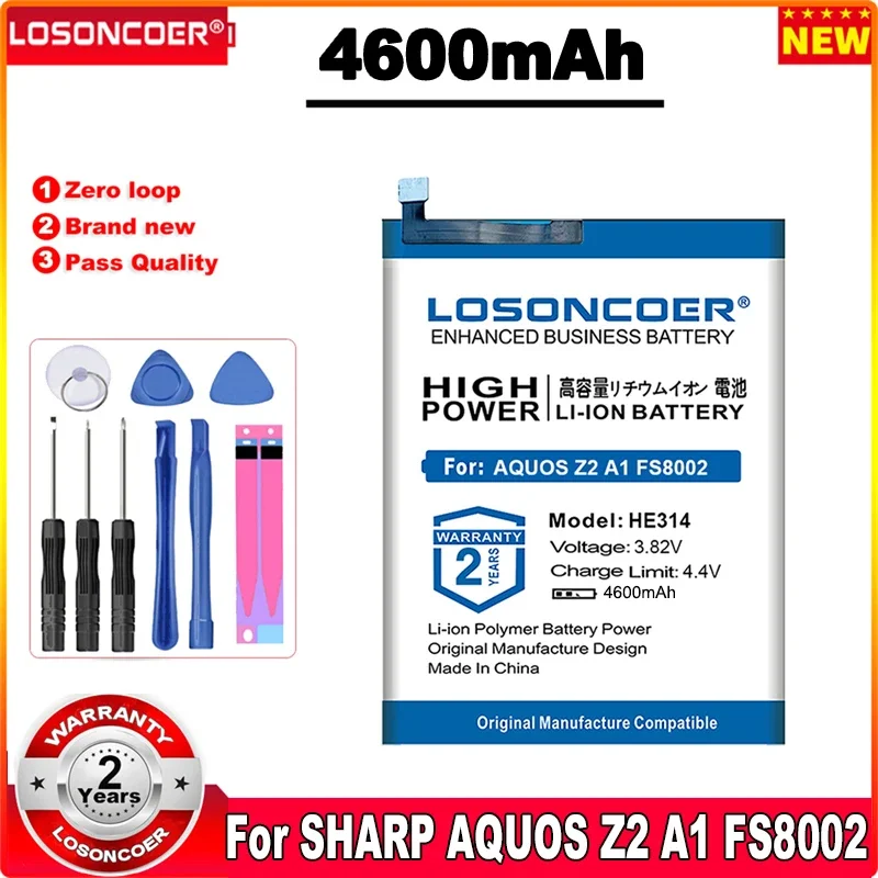 Батерия LOSONCOER 4600 mah HE314 за батерии на смартфони на SHARP AQUOS Z2 A1 FS8002 безплатни инструменти Изображение 0