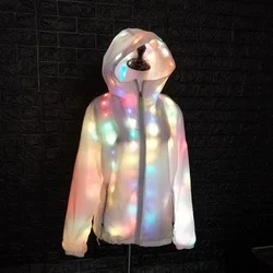 Led яке За отдих, спортни облекла, светещо облекло, пъстър костюм за осветление, стираемая дреха, яке с led светкавица Изображение 5