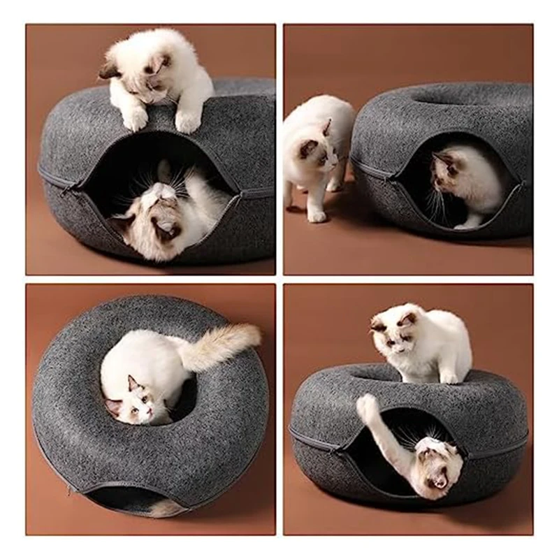 Ку-Ку-Пещера за котки в затворени помещения, подвижни кръг котките, филц, и моющийся вътрешен тунел за игри с котки Изображение 3