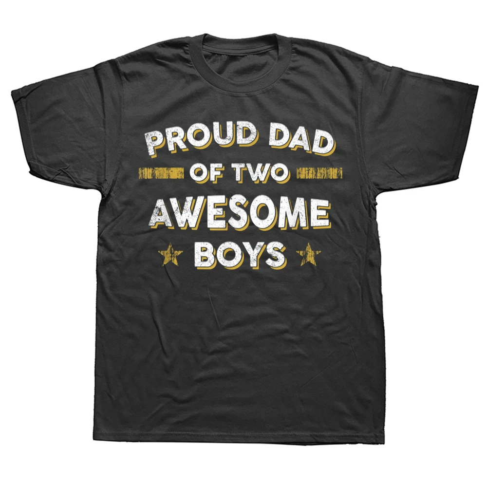 Тениска Proud Dad Two Of 2 Яки Момчета, татко, татко, татко, Лятна памучен градинска дрехи с графичен дизайн, тениска с подаръци за рожден ден с къс ръкав Изображение 0