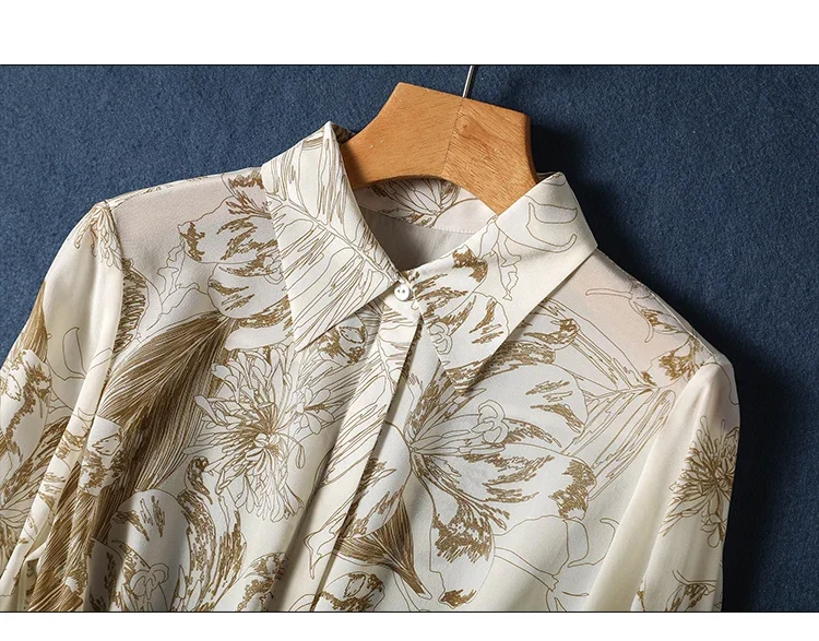 Дамски ризи с атласным принтом, реколта блузи с поло деколте, пролетно-лятна нова дамски дрехи, свободни модни блузи с дълъг ръкав и цветна принтом Изображение 4