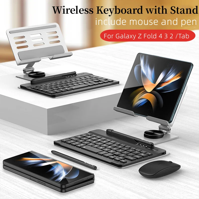 За Samsung Galaxy Z Fold 5 4 3 2 Keyborad Кобур Сгъваем Флип Калъф Поставка Слот За Химикалки С Безжична Клавиатура и Мишка Изображение 0
