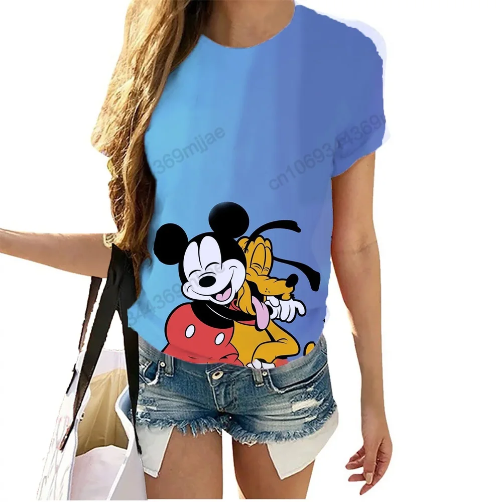 Тениска Disney, Летни блузи с кръгло деколте за жени 2023, ежедневни облекла, дамски тениски с къс ръкав, дамски блуза Изображение 2