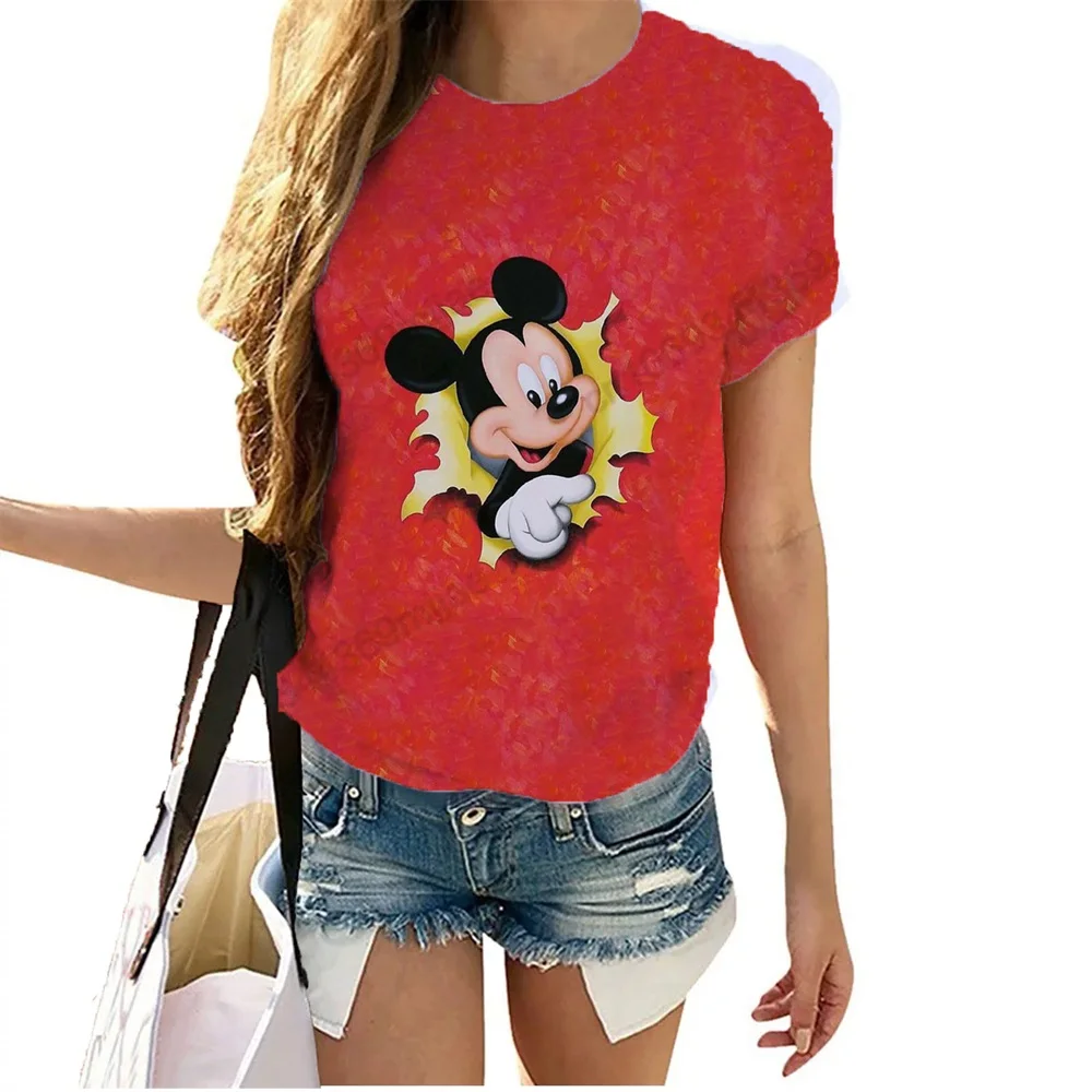Тениска Disney, Летни блузи с кръгло деколте за жени 2023, ежедневни облекла, дамски тениски с къс ръкав, дамски блуза Изображение 3