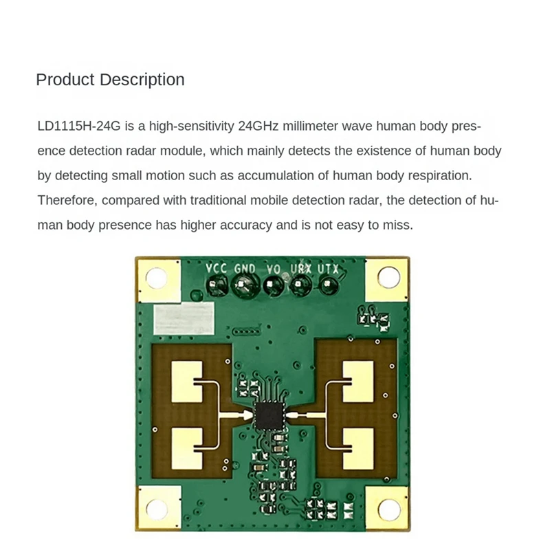 Модул сензор за присъствие на човека 3X24 Ghz TTL Сериен връзка LD1115H Откриване на микродвижения Изображение 5