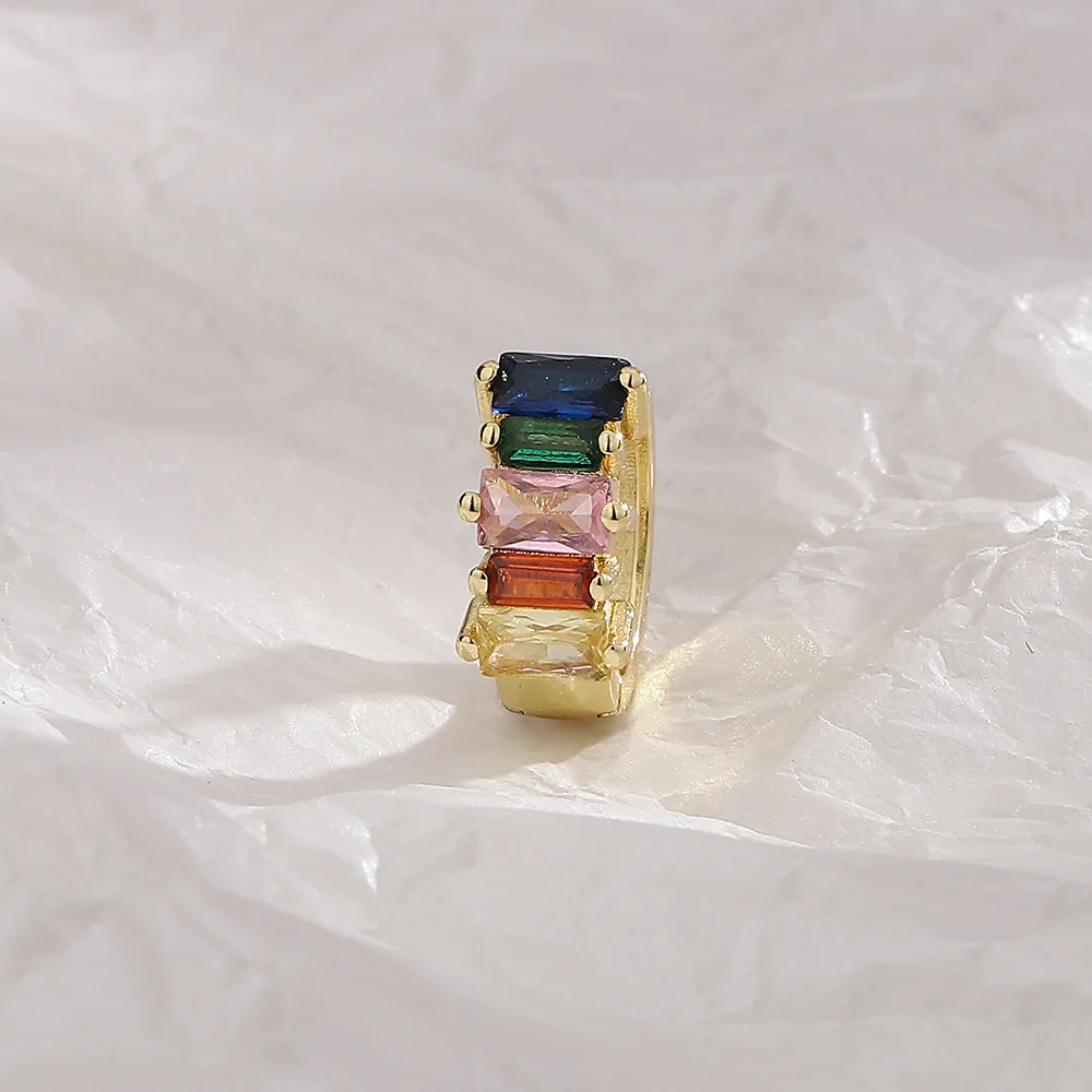 Преливащи обеци със сребърно покритие проба 925, дамски обеци-хагги от кристал CZ с цветни камъни, пръстени с нови медни обръча, Бижута arcoíris Изображение 3