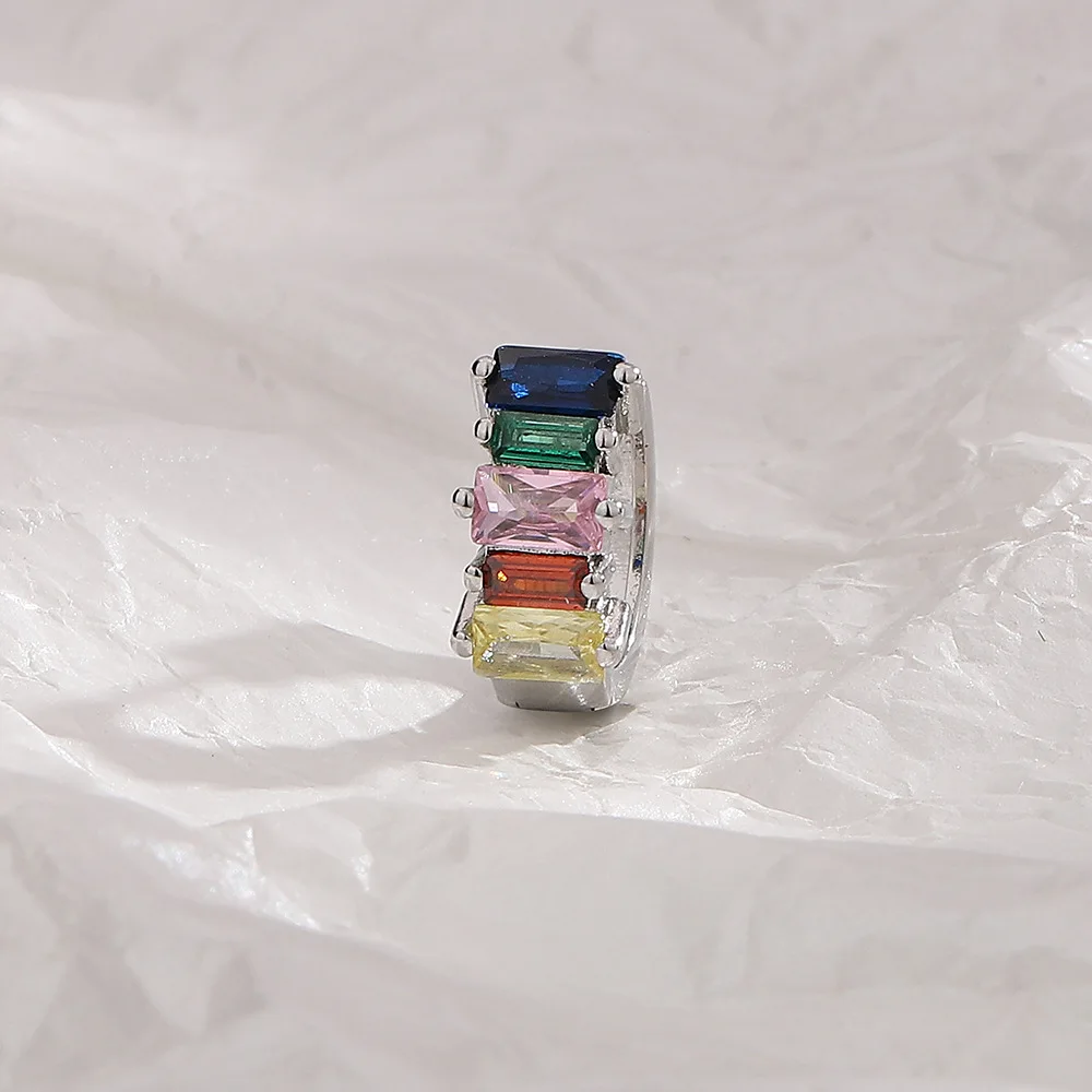 Преливащи обеци със сребърно покритие проба 925, дамски обеци-хагги от кристал CZ с цветни камъни, пръстени с нови медни обръча, Бижута arcoíris Изображение 4