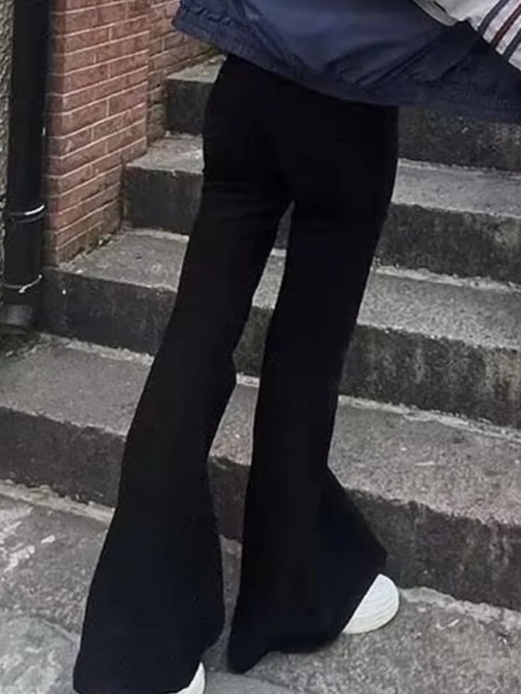 Ежедневни дамски модни Черни обикновен панталон-клеш 2023, лятна реколта дамски панталони с еластичен ластик на талията Mujer Изображение 2
