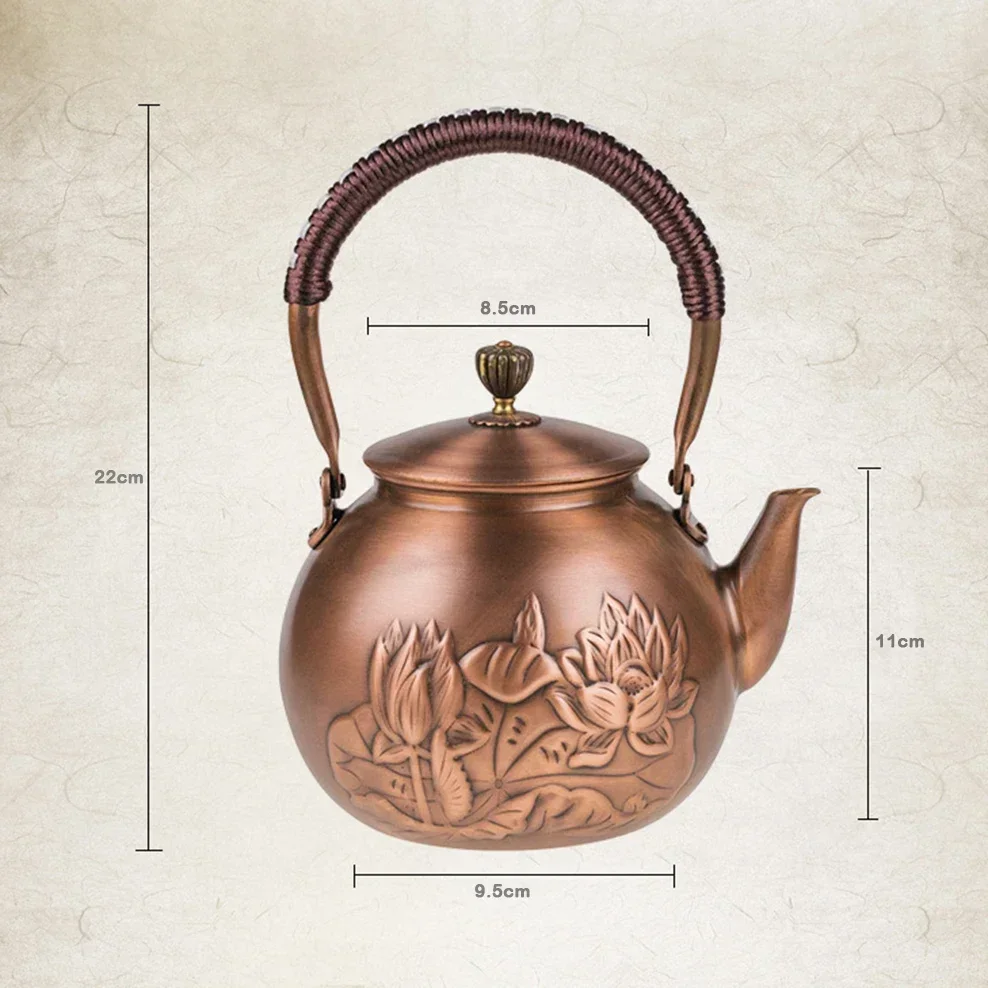 1600 МЛ Антикварен Maker от Чиста Мед За здравословен Вряща Вода Ръчно Дялан Чайник От Мед и Червен Чай Изображение 2