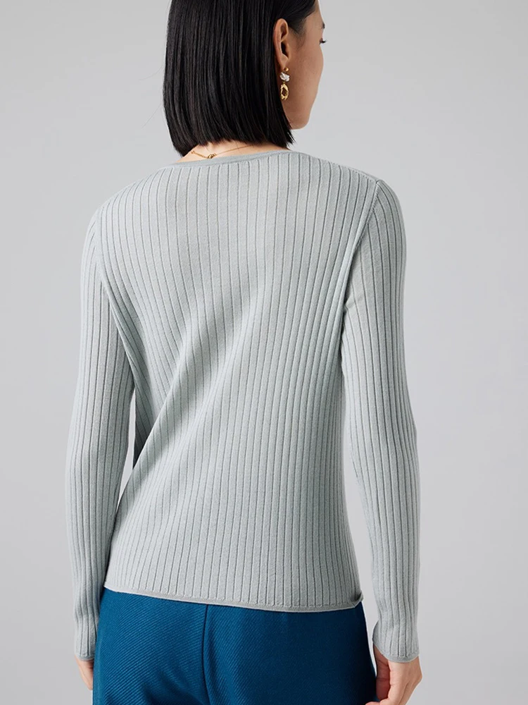 Пуловер-жилетка Birdtree от 100% вълна, обикновен, с V-образно деколте и дълги ръкави, елегантен, удобен, всекидневни, универсален женски трикотаж T30412QD Изображение 2