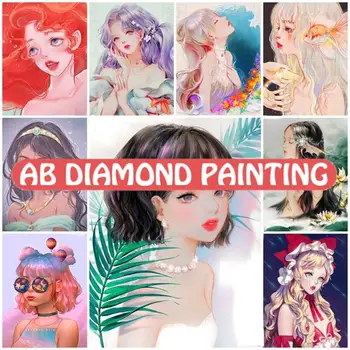 AB диамантена живопис с участието на анимационни момичета, пълна с кръгла, квадратна бормашина, бродерия мозайка, начало декор, 5D подвесная модел стикер за стена.