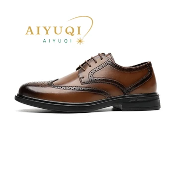 AIYUQI Brock/ Мъжки обувки в британския стил, новост 2023 г., Дишаща Мрежа на Бизнес мъжки обувки, Летни мъжки модел обувки дантела