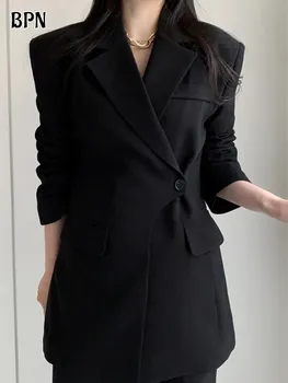 BPN Асиметрични Модерни Ежедневни блейзери за жени и яка и дълъг ръкав Корейски тънки Дизайнерски якета Облекло в Женския стил