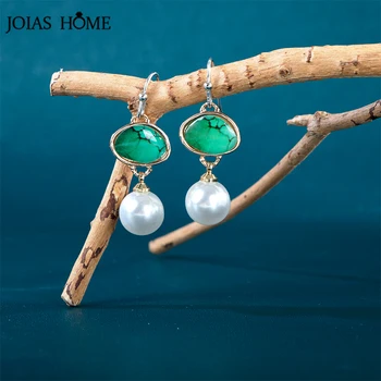 JoiasHome Реколта обеци със зелен тюркоаз перли, дамски накити от сребро 925 проба, дамски подарък обеци ръчно изработени за парти