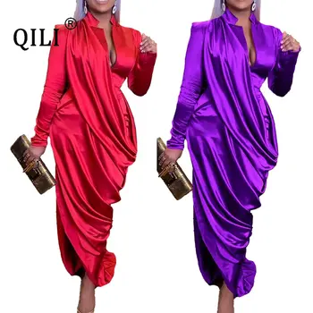 QILI-Светоотражающее Атласное рокля, червена и лилава, Националните особености, Женски халат, L-3XL