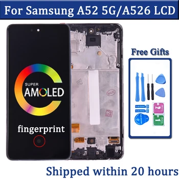 Super AMOLED На Samsung A52 5G A526 LCD дисплей Сензорен Екран С Рамка Дигитайзер За SM-A526B A526U Подмяна на LCD дисплея