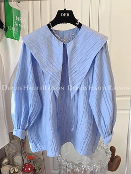 SuperAen, Корея, Пролет-Лято 2023, Нова дизайнерска контрастная двупластова блуза с яка кукла за жени