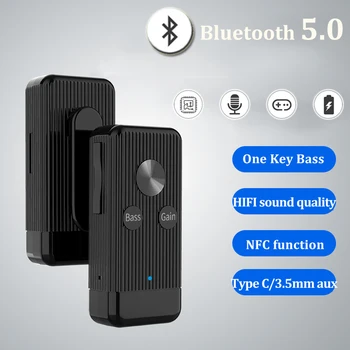 Автомобилен Bluetooth Приемник 5,0 Адаптер 3.5 мм Конектори AUX За Автомобилни Тонколони Аудио Музикален Приемник Микрофон Високоговорител HiFi One Key Bass