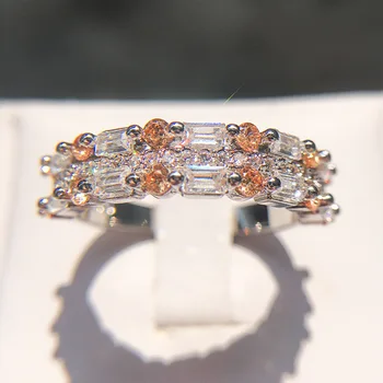 Бижута YaYI по-високо качество на рязане Princess AAA + Бял кубичен цирконий Сребрист цвят Годежни пръстени във формата на сърца Пръстени за партита Подаръци