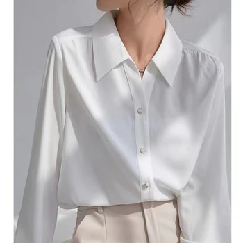 Бяла риза с дълъг ръкав за жени, пролет 2023, нов френски професионален жилетка OL, темперамент, риза, топ за жени