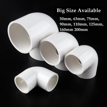 Голям размер на 63 ~ 200 мм Вътрешен Диаметър на PVC тръби за Водоснабдяване на 90 ° Лакътната Съединител Пластмасови Свързващи Фитинги Напоителна Система Подробности за поливане