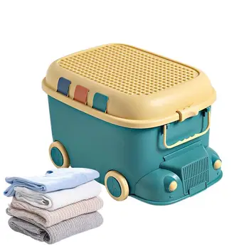 Голям шкаф за съхранение на играчки във формата на автобус с капак, Органайзер за играчки, багажник за детска стая, за съхранение на дрехи