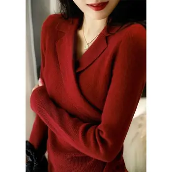 Жена пуловер за френската офис дама, реколта мода, обикновена нередовни пролетно-есенни обикновен дамски пуловери в евро-американски стил