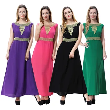 Женски Мюсюлмански рокли на Курбан, Мароко, апликации, Vestidos, без ръкави, с цепка на шията, Арабски Кафтан от Дубай, Прекрасна вечерна рокля Свободно намаляване на