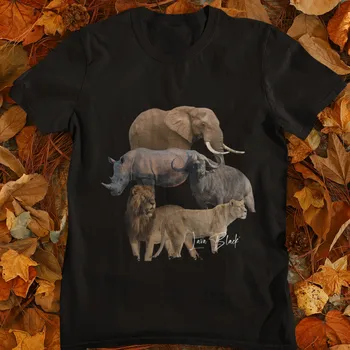 Животни от Голямата петорка на Африка риза с лъв, тениска със слон, илюстрация носорог, сафари в буйволах