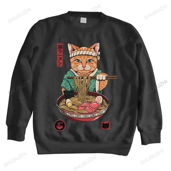 Забавни японски качулки Neko Ramen, мъжки графични блузи, блузи с участието на котки котки, градинска дрехи от чист памук, търговска подарък с качулка