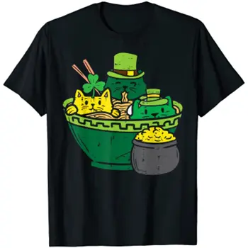 Ирландски ramen, сладък котки, аниме, в Деня на Св. Патрик, женска тениска за момичета, мъжки ризи, памучни тениски Four Seasons Daily