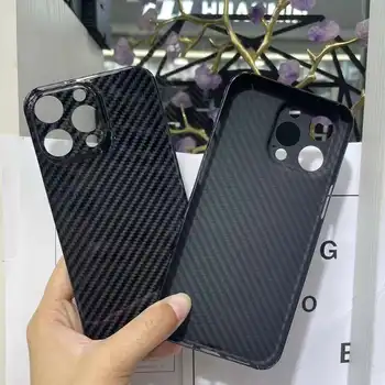 Калъф за телефон от въглеродни влакна за iPhone Pro 15 /15 Pro Max, лъскаво черен калъф, изключително тънък защитен калъф от арамидни влакна, аксесоари