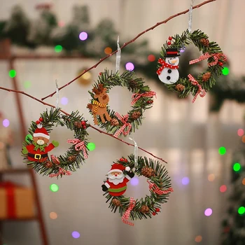 Коледен венец, домашна украса за Коледната елха, Коледен снежен човек, Висящи на врата Борови шишарки