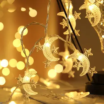 Коледна led струнен лампа Топли украса Пластмасов Празничен фестивал Звезда Луната Лампа Венец Страхотна светлините на Коледната елха Декор за парти