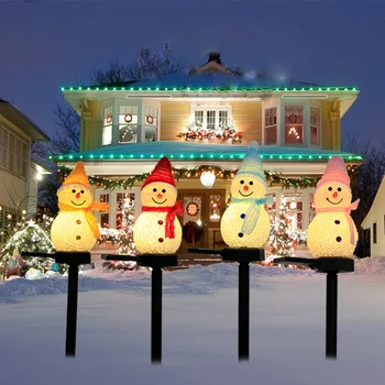 Коледна украса, на слънчева светлина, градински декор на открито, Снежен човек-Коледна Украса, градински декор на слънчеви батерии, лесна инсталация