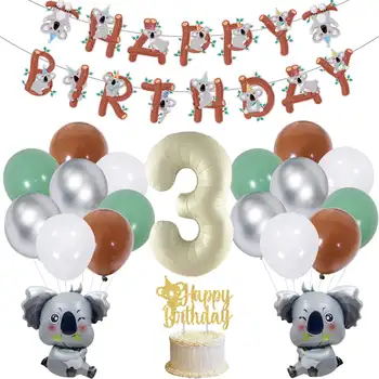 Комплект бижута за рожден ден в стил сладък коали за децата, балони от фолио, банер честит рожден Ден, удобства за 3-ти рожден ден
