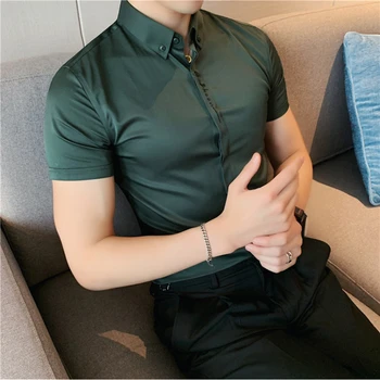 Корейската версия на модерен бродерия, тънка бизнес риза за официални случаи, мъжки годишна проста риза с къси ръкави, ежедневни риза за партита