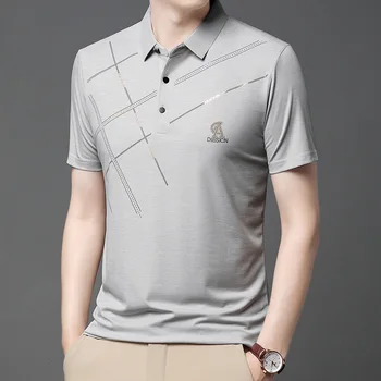 Лятна мъжки дрехи Polo 2023 г., къс ръкав, нова тениска с отложным яка, с тънка однотонная риза райе с букви и бутони, модерни ежедневни блузи