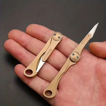 Месинг сгъваем скалпел ЕРП-нож преносим мини-ключодържател нож-окачване остър художествен нож за хартия нож за експресна разопаковане походный инструмент