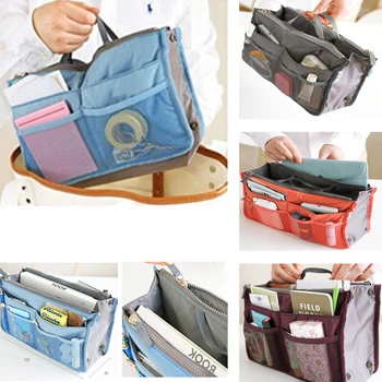 Многоцветен чанта В чанта, косметичка, органайзер, чанта, подложка, многофункционална дамска козметика/пътни чанти