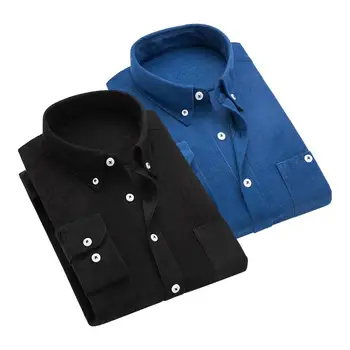 Мъжка риза с дълъг ръкав, Стилни мъжки вельветовые ризи приталенного намаляване, блузи с дълги ръкави с ревери, однотонная ежедневни офис работно облекло в стил ретро