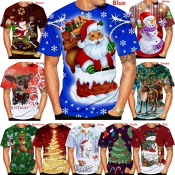 Мъжки модни тениски с 3D-принтом, Коледна тениска с къс ръкав Унисекс, ежедневни тениски с Дядо Коледа, забавен Коледен подарък