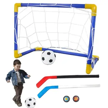 Набор от играчки Hover Soccer 2 в 1 за хокей на лед, помпа за хокей на топки, определени врата за мини футбол, хокей топки Hover за деца в подарък