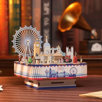 Направи си САМ Дървени Конструктори с Изглед към Лондонскую улицата Музикална Ковчег Може да се Движи с Подсветка Биг Бен 3D Пъзели за Възрастни на Подаръци за Рожден Ден